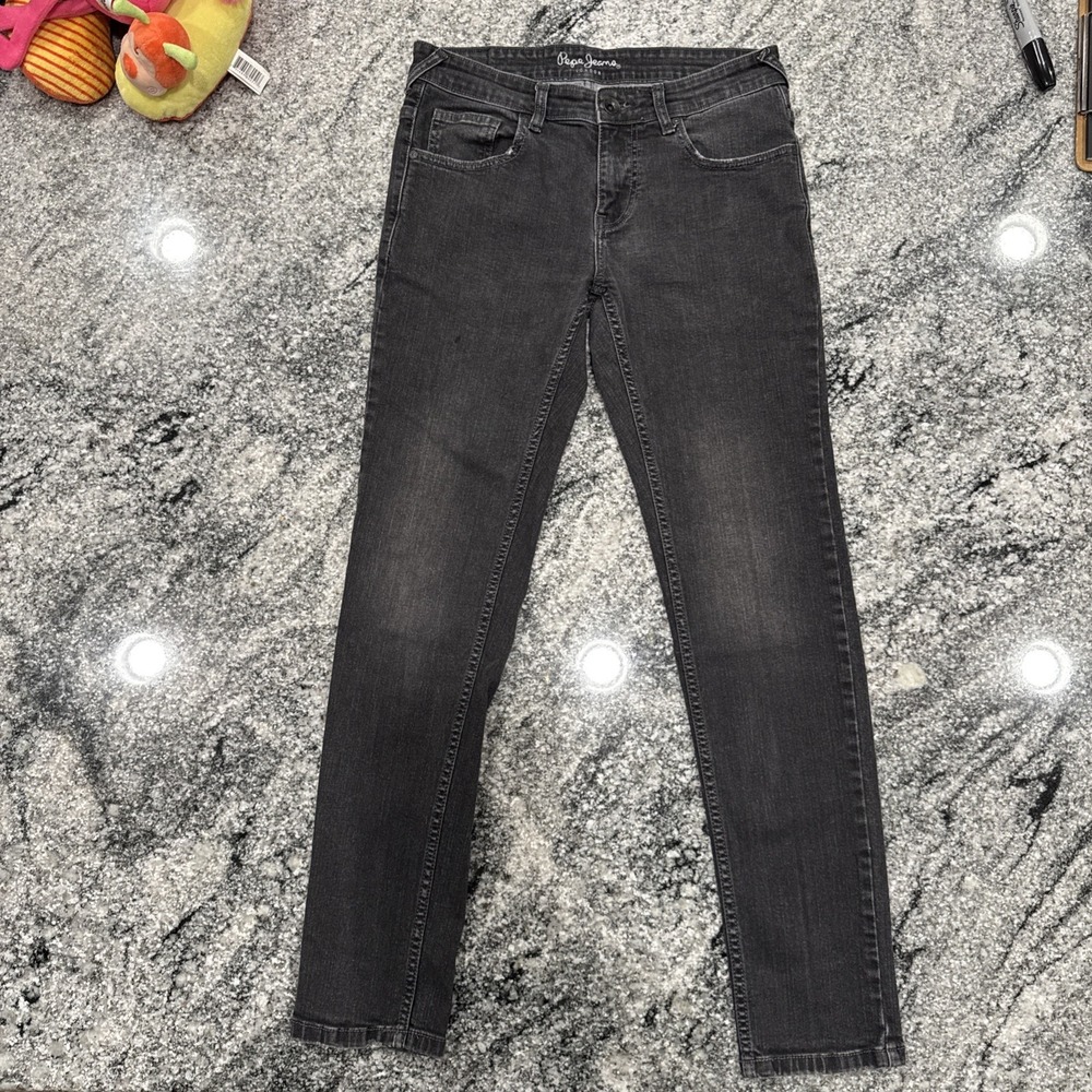 Pepe‎ Jeans London Jeans 30x32 Black Abbot Hatch Skinny Leg Denim Pants #437